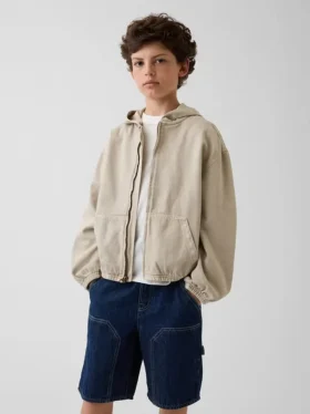 Avslappet denimjakke med hette for barn