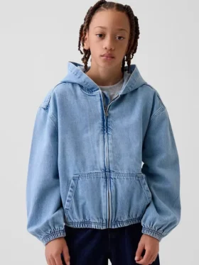 Avslappet denimjakke med hette for barn