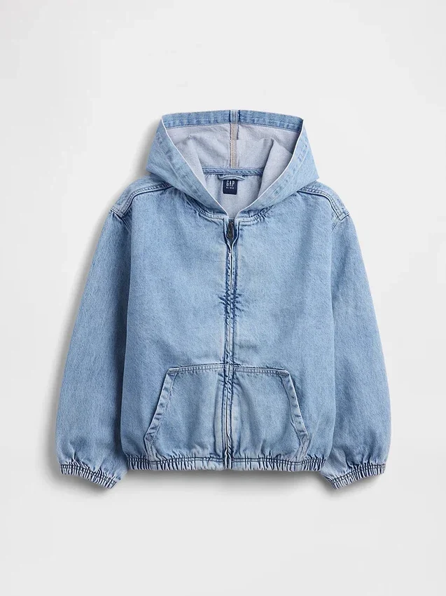 Avslappet denimjakke med hette for barn