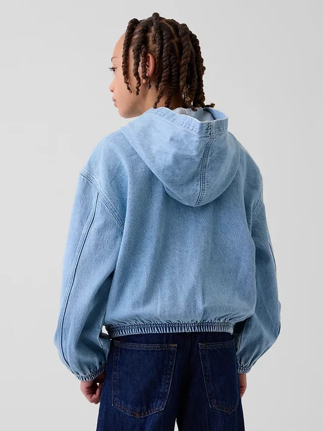 Avslappet denimjakke med hette for barn