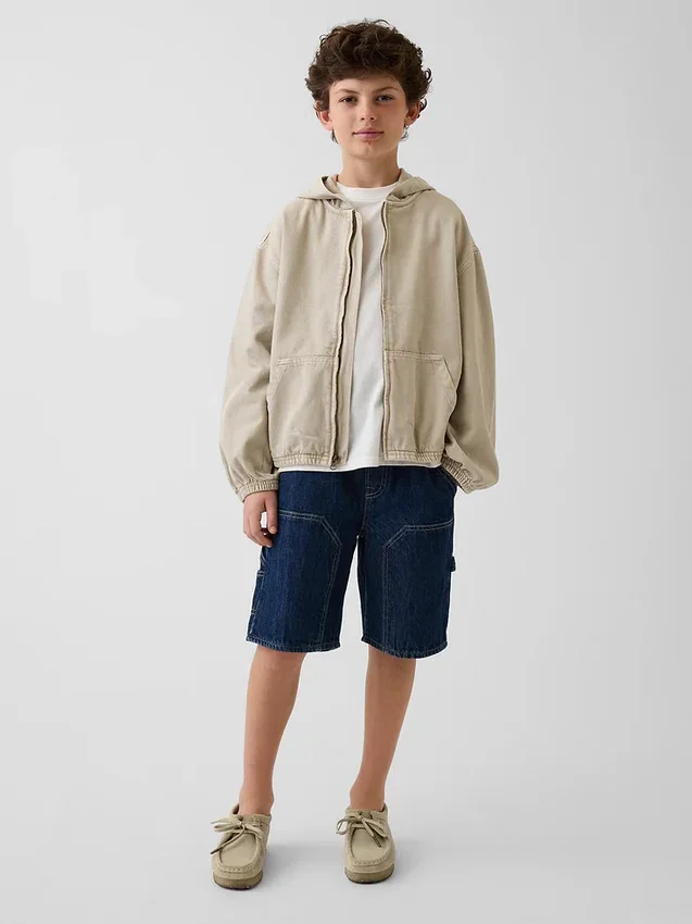 Avslappet denimjakke med hette for barn