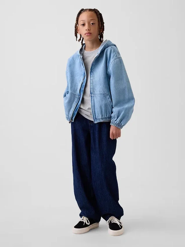 Avslappet denimjakke med hette for barn