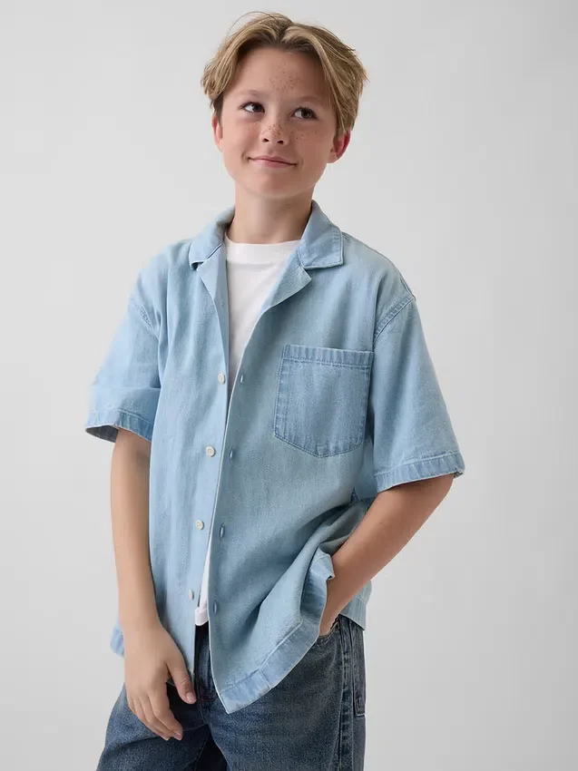 Avslappet denimskjorte for barn