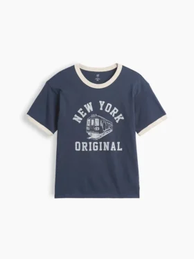 Avslappet New York-T-skjorte med grafisk trykk og ringerdetaljer for barn