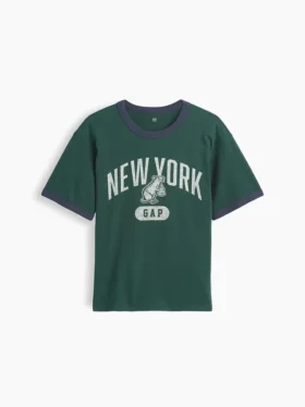 Avslappet New York-T-skjorte med grafisk trykk og ringerdetaljer for barn
