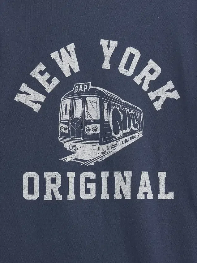 Avslappet New York-T-skjorte med grafisk trykk og ringerdetaljer for barn