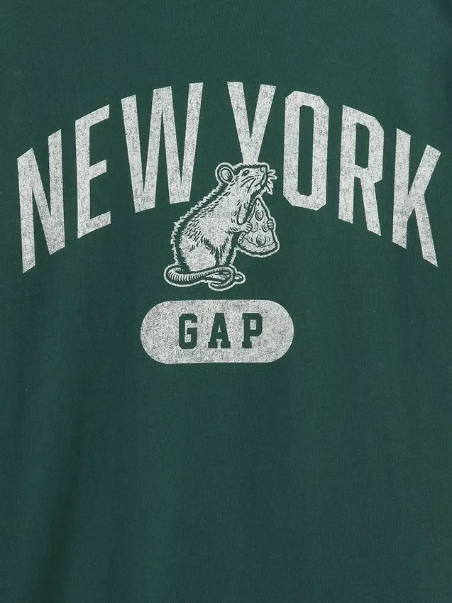 Avslappet New York-T-skjorte med grafisk trykk og ringerdetaljer for barn