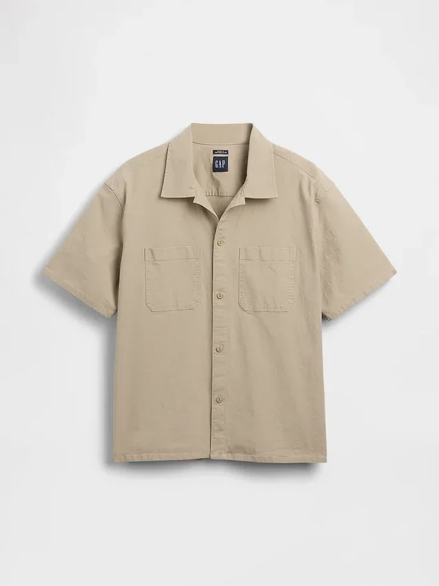 Avslappet utility-skjorte med rett kant