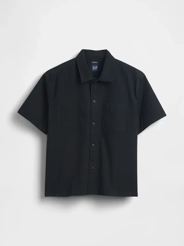 Avslappet utility-skjorte med rett kant