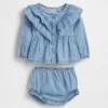 Baby-antrekk i denim med volanger