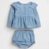 Baby-antrekk i denim med volanger