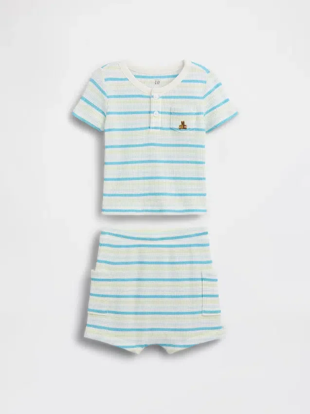 Baby-antrekk med vaffelstrikket Henley-trøye