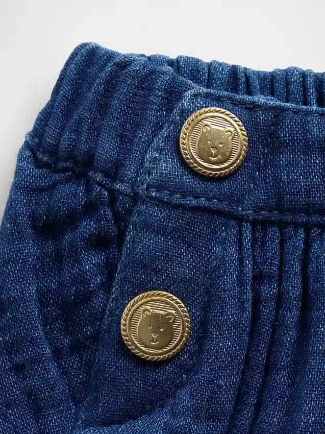Baby-bloomers i bomullsgas og denim i sjømannstil