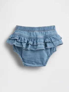 Baby-bloomers i denim med volanger