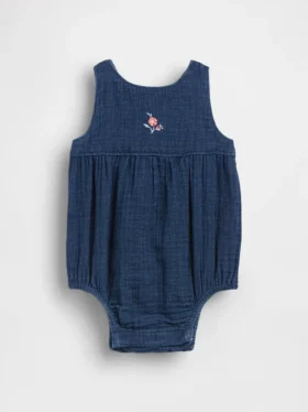 Baby-body i bomullsgasbind og denim
