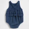Baby-body i bomullsgasbind og denim