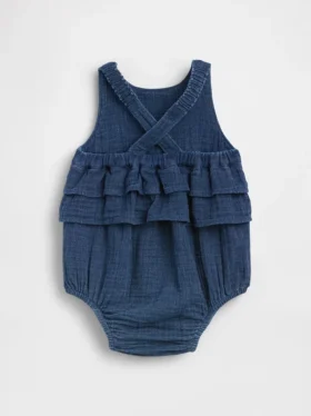 Baby-body i bomullsgasbind og denim