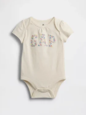 Baby-body i økologisk bomull med blomsterlogo