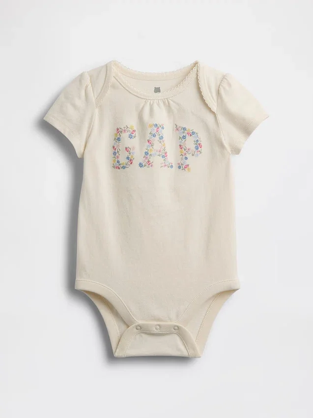 Baby-body i økologisk bomull med blomsterlogo