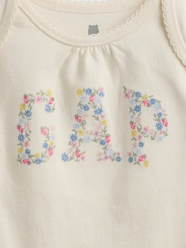 Baby-body i økologisk bomull med blomsterlogo