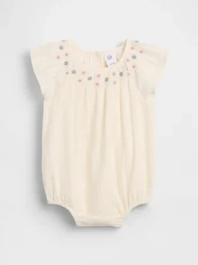 Baby-body med smock og blomstermønster