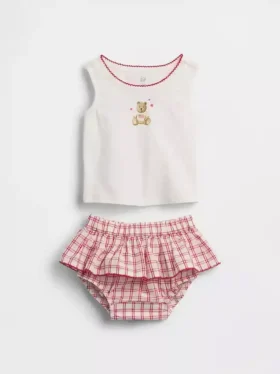 Baby Brannan Bear-tanktop og rutete skjørt-sett
