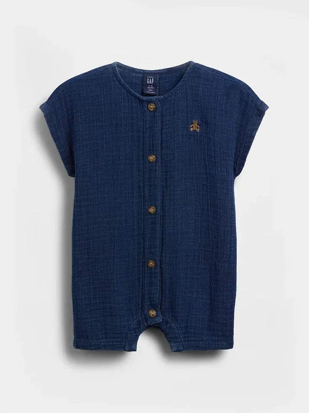 Baby-denim-heldrakt i bomullsgasbind