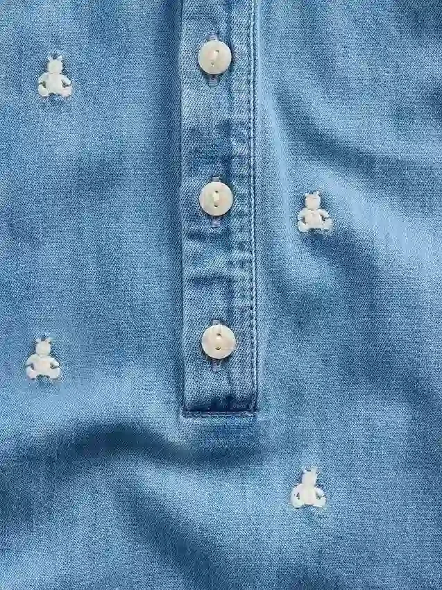 Baby-denim-heldrakt med brodert Brannan Bear