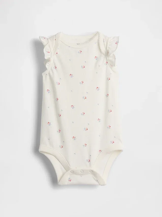 Baby First Favorites body i økologisk bomull med flagrende ermer