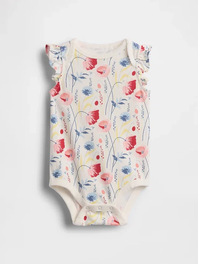 Baby First Favorites body i økologisk bomull med flagrende ermer