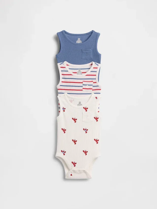 Baby First Favorites Tinyrib-body med lomme (3-pakning)