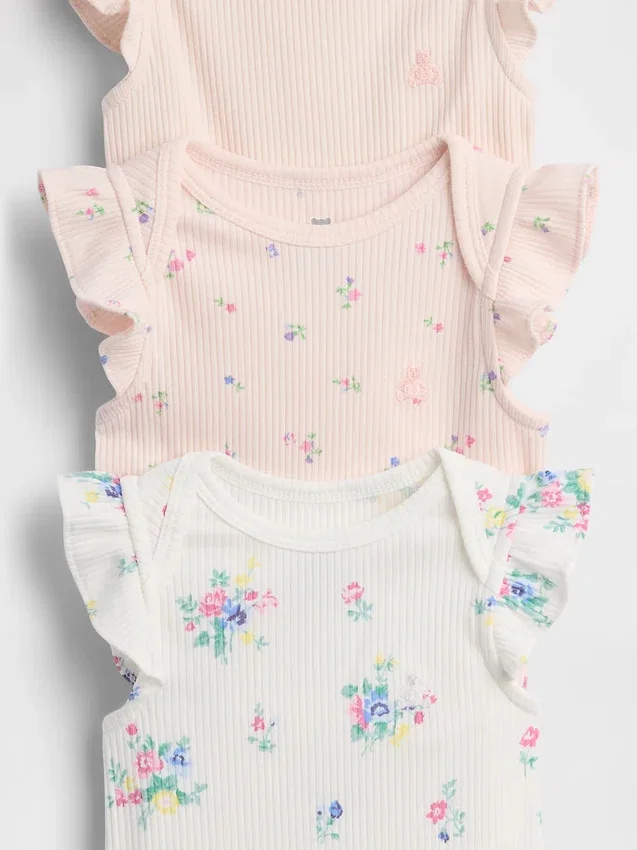 Baby First Favorites Tinyrib Ruffle Bodyer (3-pakning)