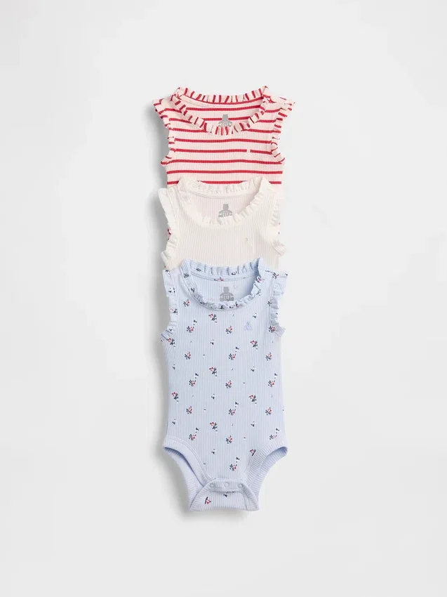Baby First Favorites Tinyrib Ruffle Tank Bodyer (3-pakning)