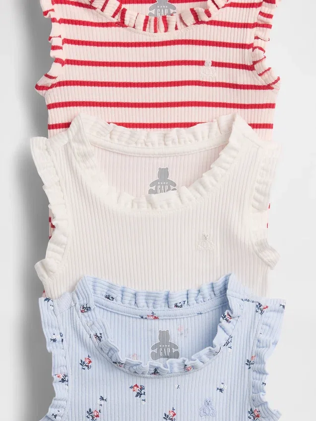 Baby First Favorites Tinyrib Ruffle Tank Bodyer (3-pakning)