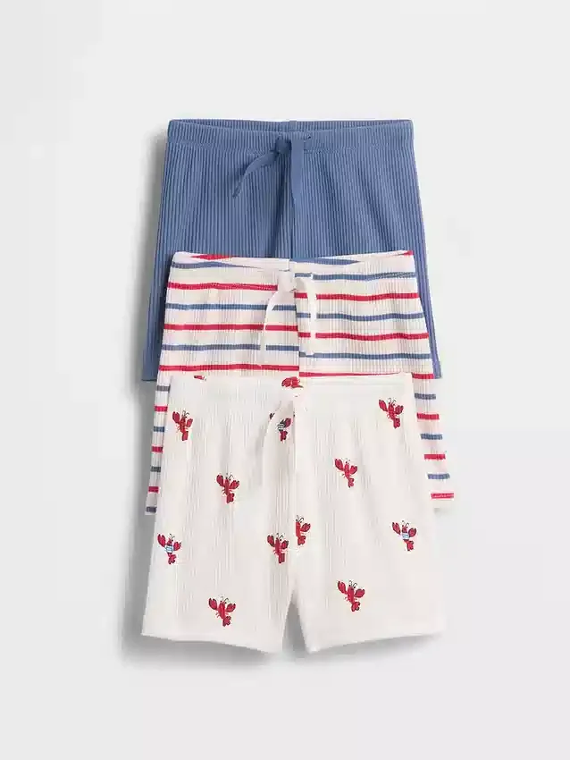 Baby First Favorites Tinyrib Stripe Pull-On Shorts (3-pakning)