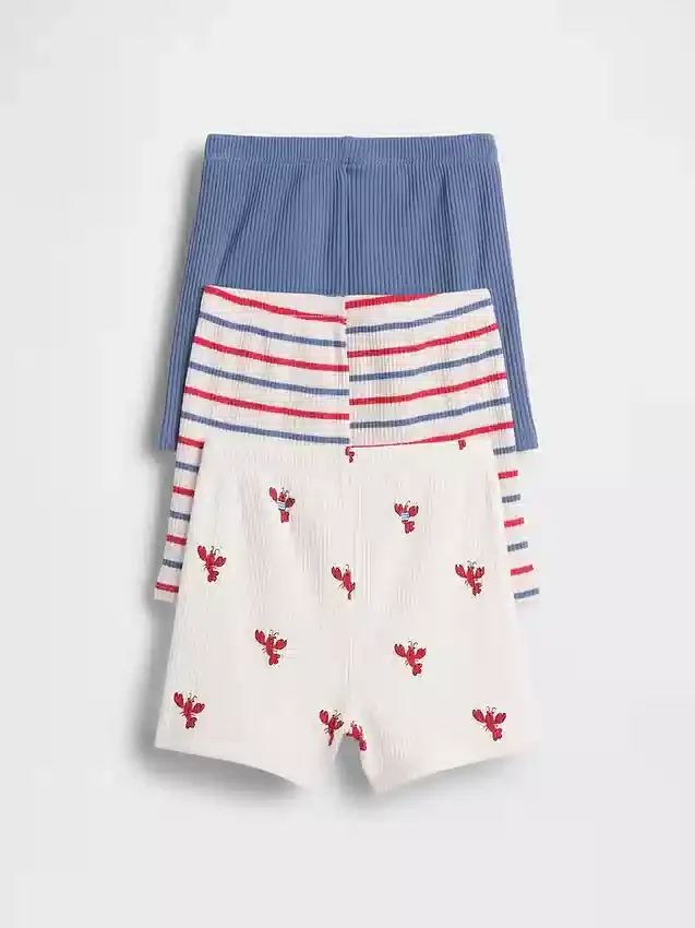 Baby First Favorites Tinyrib Stripe Pull-On Shorts (3-pakning)