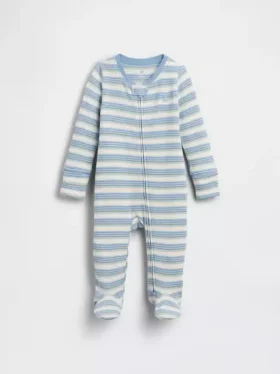 Baby-heldrakt med føtter i vaffelstripe