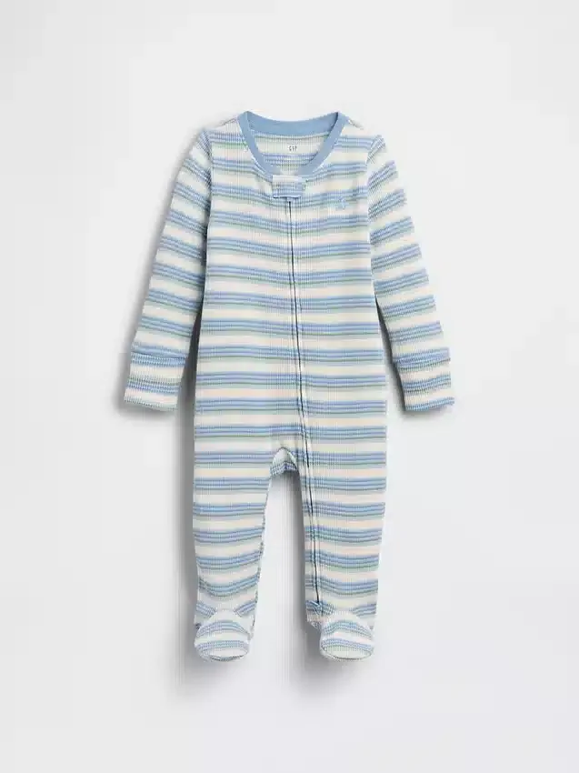 Baby-heldrakt med føtter i vaffelstripe