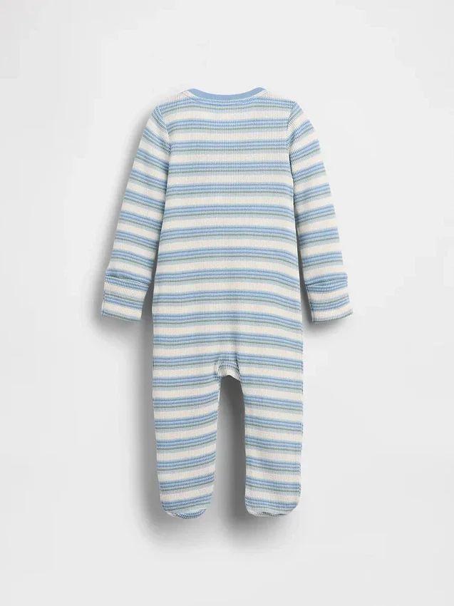 Baby-heldrakt med føtter i vaffelstripe