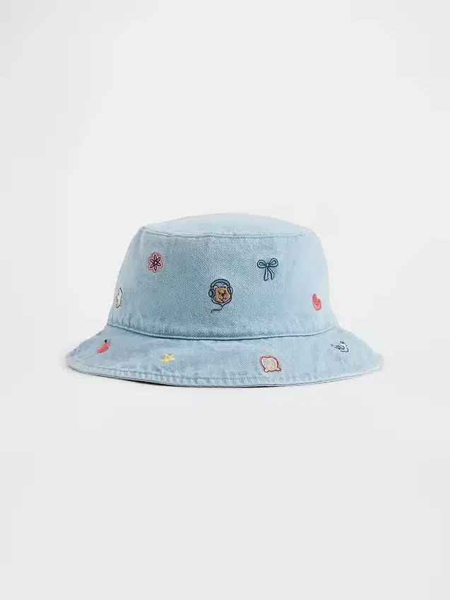 Baby og Småbarn: Brodert denim-bøttehatt