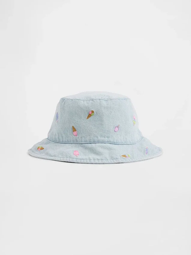 Baby og Småbarn: Brodert denim-bøttehatt