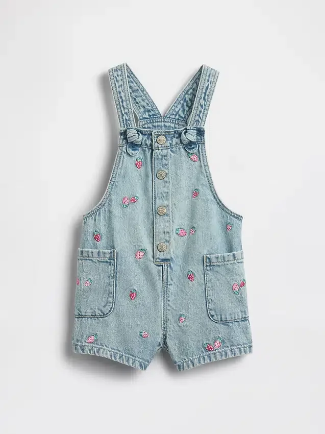 Baby og Småbarn-broderte denim-shortalls