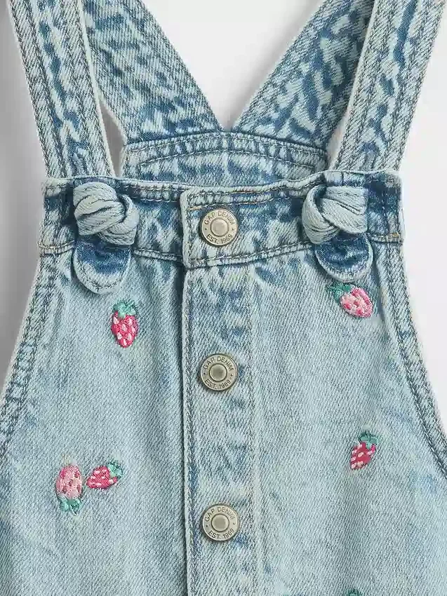 Baby og Småbarn-broderte denim-shortalls