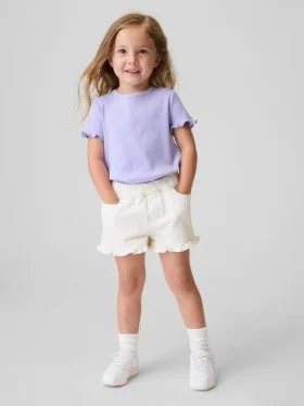 Baby og Småbarn denimshorts med volanger og trekk-på-design