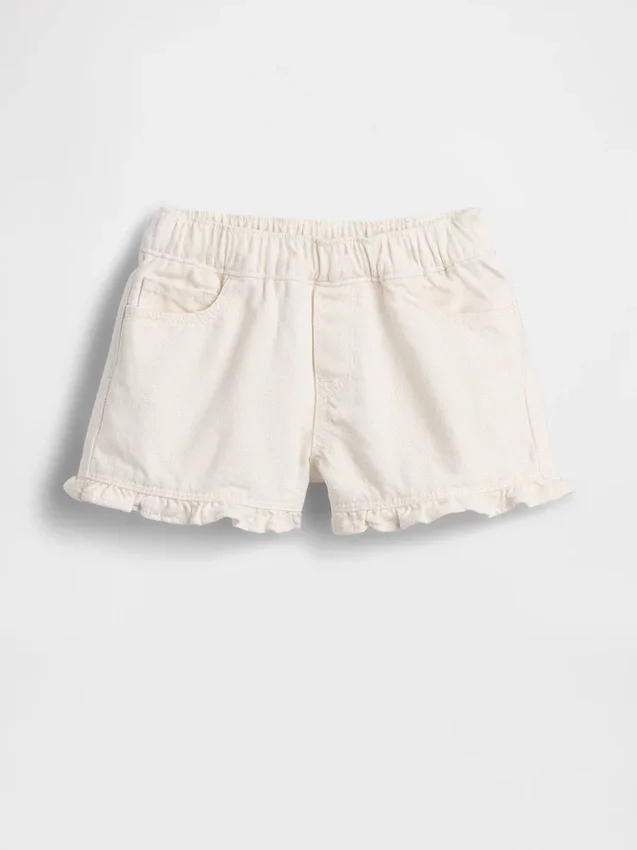 Baby og Småbarn denimshorts med volanger og trekk-på-design