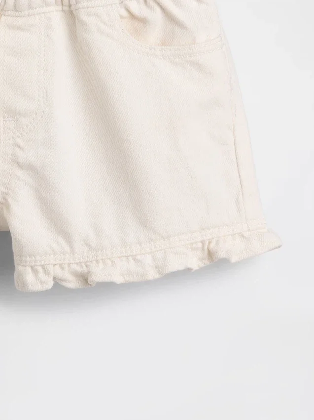 Baby og Småbarn denimshorts med volanger og trekk-på-design