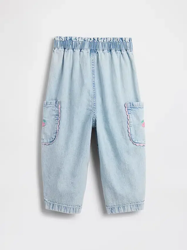 Baby og Småbarn-Jeans med jordbærmotiv, barrel-modell og cargo-lommer