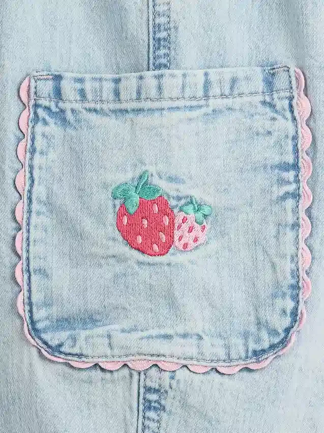 Baby og Småbarn-Jeans med jordbærmotiv, barrel-modell og cargo-lommer