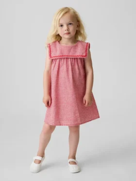 Baby og Småbarn-kjole i lin-bomull med gingham-mønster i matrosstil