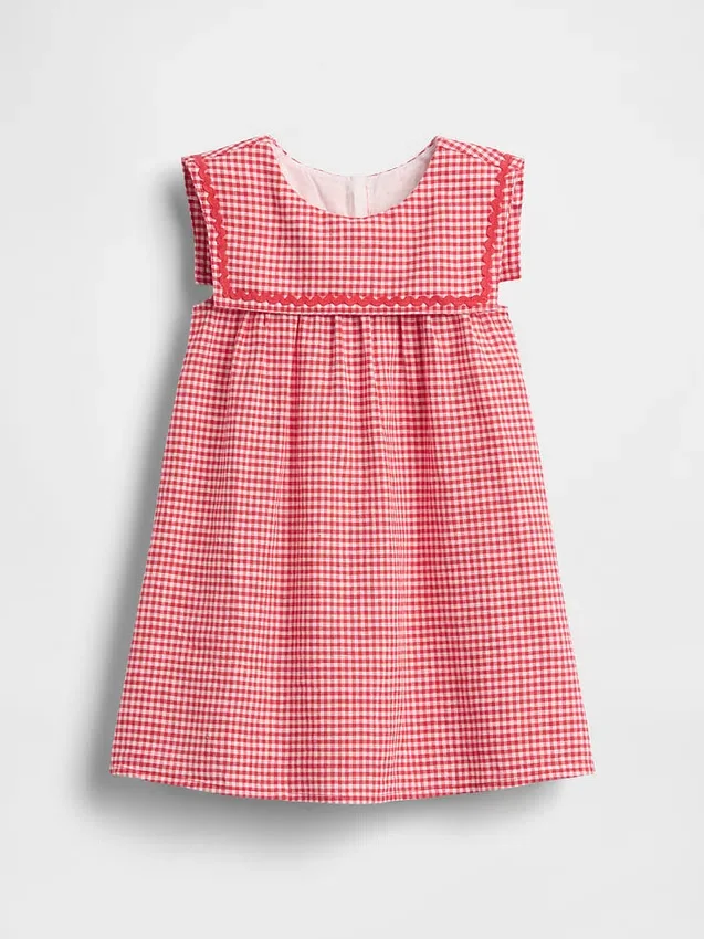 Baby og Småbarn-kjole i lin-bomull med gingham-mønster i matrosstil